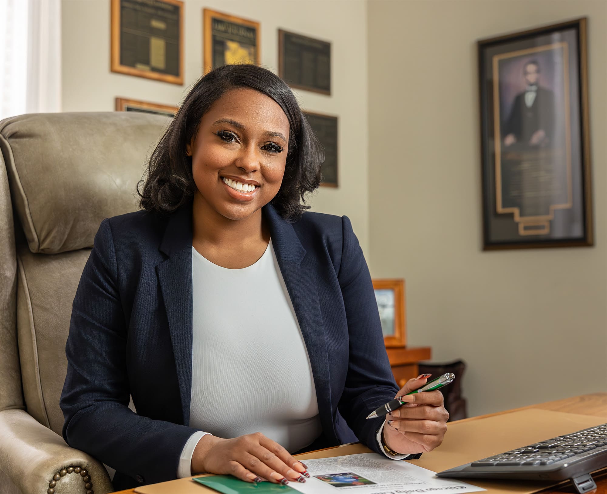 Shantel working at her desk